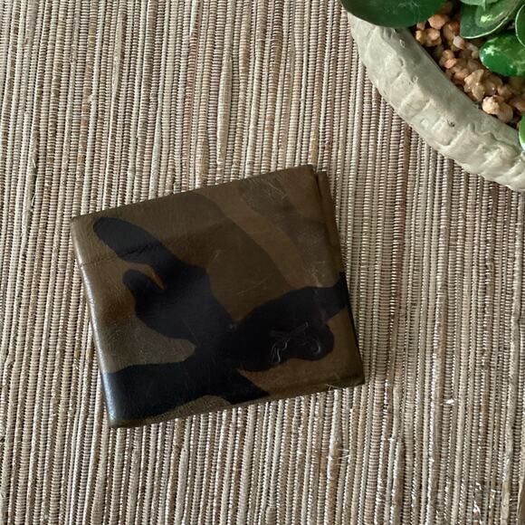 MAXX & UNICORN CO. Green Brown Camo Unisex Leather Wallet Card Holder - Picture 1 of 6